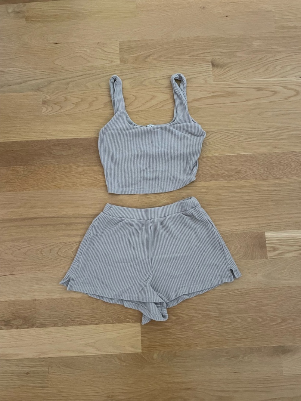 Ribbed Crop Tank & Shorts Sleep Set - Beige